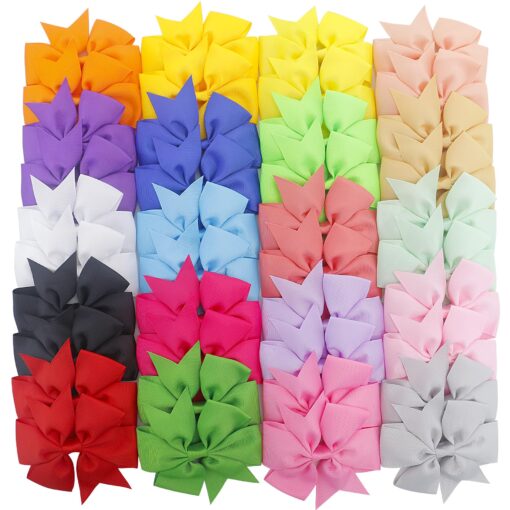 Pinwheel Hair Bows For Girls, Girls Bows For Hair Accessories, Girls Hair Bows 4 Inch With Clips In Pair Pigtail 40Pcs (20Colors x 2) 20 colors