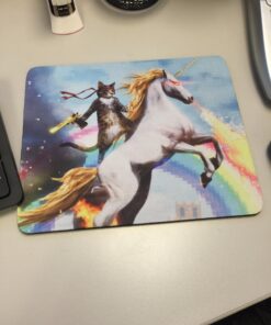 Apottwal MP-0003 Funny Cute Cat Dressed as Rambo with Gun Riding a Glowing Red Eyes Fire Breathing Unicorn Mouse Pad 1 29 81i799JH L