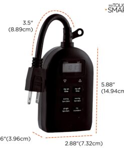 myTouchSmart Indoor and Outdoor Digital Timer, Plug-In, Two Grounded Outlets, Weather Resistant, Presets/ Custom Countdown, Ideal for String Lights, Christmas Lights, 26898 Digital 2 Grounded Outlet 1 Pack Black 19 81i86tke uL