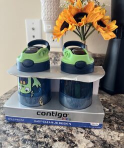 Contigo Aubrey Kids Cleanable Water Bottle with Silicone Straw and Spill-Proof Lid, Dishwasher Safe, 14oz 2-Pack, Blueberry & Monsters 14oz 2 Pack 21 81i8yG70hRL