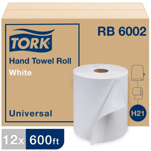 Tork Paper Hand Towel Roll White H21, Universal, 100% Recycled Fiber, 12 Rolls x 600 ft, RB6002 600 Foot (Pack of 12)