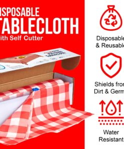 Red Gingham Plastic Tablecloth Roll With Cutter, 100' x 52" - Heavy Duty Party Table Cloth In Self Cutting Box - For Picnics, BBQs, and Birthday Parties - By Clearly Elegant Gingham Red 28 81iGg4FcOqL