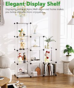 Alternative view of C&AHOME Cube Storage, 9-Cube Plastic Closet Cabinet Organizer, DIY Stackable Bookshelf, Modular shelving Units Ideal for Home, Office, Kids Room, 36.6"L x 12.4" W x 48.4" H Translucent White SBTM3009A Transparent White