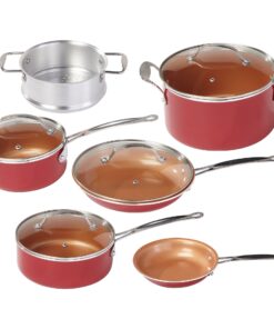 BulbHead Red Copper 10 PC Copper-Infused Ceramic Non-Stick Cookware Set 23 81iMEnfc0UL