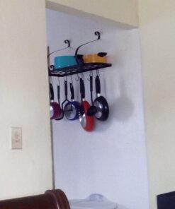 Vdomus Wall Mounted Pot and Pan Rack for Kitchen, Cookware Hanging rack with 10 Hooks Included, Hanging Pan Organizer, Black 24 x 10 Inches 45 81iO2aQeFjL