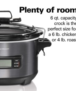 Hamilton Beach Portable 6 Quart Set & Forget Digital Programmable Slow Cooker with Lid Lock, Temperature Probe, Dishwasher Safe Crock & Lid, Black Stainless (33866) Temp Tracking Temperature Probe 20 81iOyBql7PL 1