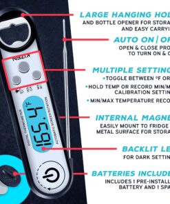 Kizen IP100 Digital Meat Thermometer - Instant Read Waterproof Food Thermometers with Bottle Opener for Kitchen, Outdoor Cooking & Grilling - Black, Lcd 13 81iPf7vdTeL