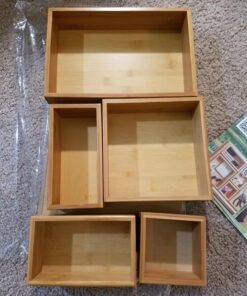 Seville Classics Bamboo Premium Organizer Storage Bins for Kitchen Silverware, Pantry, Closet, Office Desk, Pens, Utensils, Makeup, K Cup, Bamboo, Bin Set (5 Piece) Bin Set (5 Piece) 32 81iQlp6165L