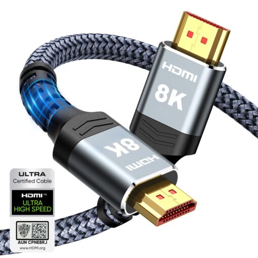 Highwings 8K 10K HDMI Cable 48Gbps 6.6FT/2M, Certified Ultra High Speed HDMI® Cable Braided Cord-4K@120Hz 8K@60Hz, DTS:X, HDCP 2.2 & 2.3, HDR 10 Compatible with Roku TV/PS5/HDTV/Blu-ray 6.6 feet Grey