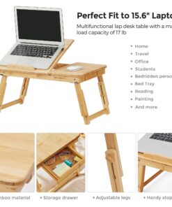 SONGMICS Laptop Desk, Folding Lap Tray, Bamboo Bed Desk with Tilting Top, Small Drawer, for Home Office, Bedroom, Natural ULLD01N 57 81iS9EEJ1eL