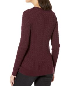 Amazon Essentials Women's Lightweight Long-Sleeve Cable Crewneck Sweater (Available in Plus Size) Large Burgundy 8 81iWXZdG1L