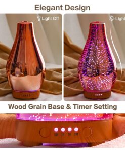 Porseme Essential Oil Diffuser, Aroma Ultrasonic Humidifier with Rose Gold Handmade Glass, BPA Free, 7 Color Changing Night Light, Waterless Auto-Off, Timer Setting (Rose Gold Volcano) B2-100ml Rose Gold Volcano 12 81ibHJHo3nL