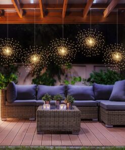 200LED Hanging Sphere Lights, Battery Operated Starburst Lights, 8 Modes Dimmable Remote Control, Waterproof Fairy Lights, Copper Wire Lights, Indoors Outdoors Christmas Decoration (Warm White) 1 Pack Warm White 23 81ieiEkrU4L