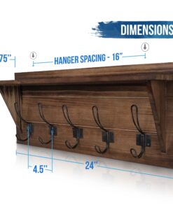 Alternative view of Rustic Wall Mounted Coat Rack Shelf - Brown Wooden Country Style 24" Entryway Shelf with 5 Rustic Hooks - Solid Pine Wood. Perfect touch for your Entryway, Mudroom, Kitchen, Bathroom and More (Brown) 1- Rustic Brown