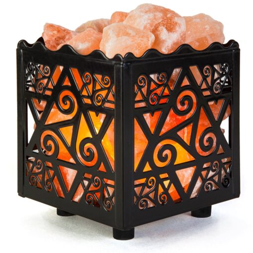 CRYSTAL DECOR Himalayan Pink Salt Lamp Basket & Dimmer Cord Bulb Star