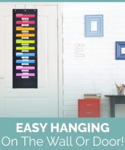 Black Pocket Chart for Classroom - 10 Pocket Storage Rainbow Pocket Charts , 3 Over Door Hangers Included, Hanging Wall File Organizer for File Folders, School Mailbox, Home/Office Papers Black - (10 Name Tag Pockets) 15 81ilXPdYh L
