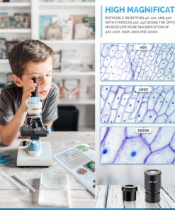 AmScope M162C-2L-PB10-WM-SP14-50P100S 40X-1000X Beginners Microscope Kit for Kids & Students w/Complete Science Accessory Kit + World of The Microscope Book 44 81inWieoyJS