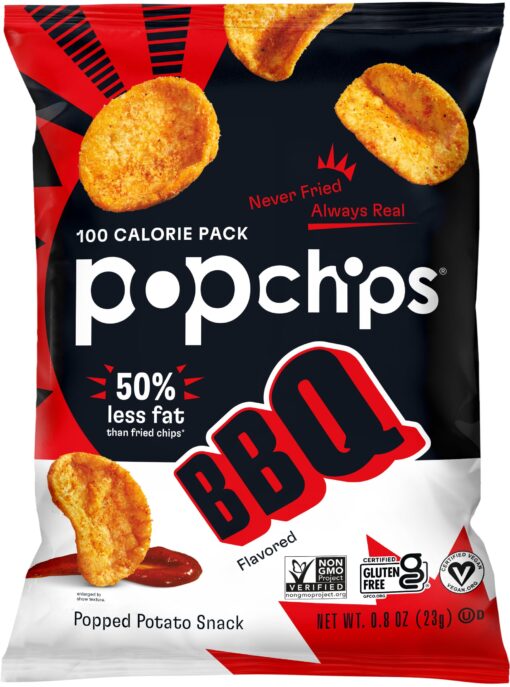 popchips, Potato Chips BBQ Potato Chips Single Serve 0.8 oz Bags Barbeque, 19.2 Ounce, (Pack of 24) (F-AR-72200) Barbecue 0.8 Ounce (Pack of 24)