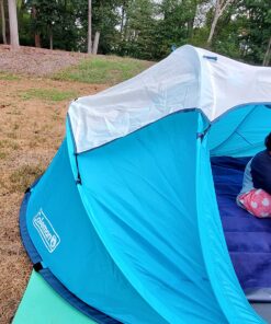 Coleman Pop-Up Camping Tent with Instant Setup, 2/4 Person Tent Sets Up in 10 Seconds, Includes Pre-Assembled Poles, Adjustable Rainfly, and Taped Floor Seams 4 Person Blue 18 81iqabmdYlL