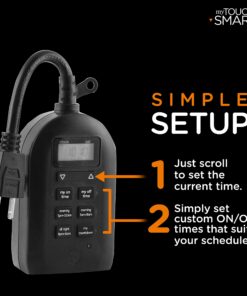 myTouchSmart Indoor and Outdoor Digital Timer, Plug-In, Two Grounded Outlets, Weather Resistant, Presets/ Custom Countdown, Ideal for String Lights, Christmas Lights, 26898 Digital 2 Grounded Outlet 1 Pack Black 16 81iuCz1zigL