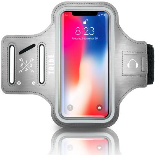 TRIBE Water Resistant Cell Phone Armband Case Running Holder for iPhone Pro Max Plus Mini SE (13/12/11/X/XS/XR/8/7/6/5) Galaxy S Ultra Plus Edge Note (21/20/10/9/8/7/6/5) Adjustable Strap & Key Pocket Grey S: iPhone Mini/8/7/6/5/4/3/SE/Galaxy Mini