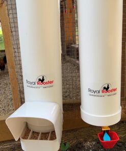 Royal Rooster Chicken Feeder and Chicken Waterer Set - 7 lb Poultry Chicken Feeder with Rain Cover and 1 Gallon Waterer System - Chicken Coop Accessories: Valve-Cup Waterer and Gravity-Feed Feeder Set 1-Cup Waterer 24 81izfSuA9LL