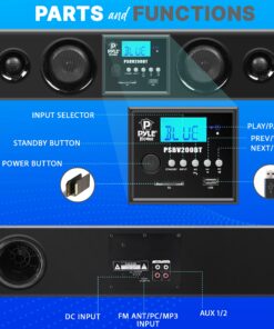 Alternative view of Pyle 3D Surround Bluetooth Soundbar - Sound System Bass Speakers Compatible to TV, USB, SD, FM Radio with 3.5mm AUX Input , Remote Control, For Home Theater - PSBV200BT,Black