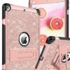 for iPad 9.7 Case 2017/2018, iPad Air 2 Case, iPad 6th/5th Generation Case with Kickstand, DUEDUE Glitter Bling 3 in 1 Heavy Duty Hard PC Cover Shockproof Full Protective Case for iPad Pro 9.7, Pink 10402-Pink 86 81j1Z VQK L