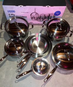 Legend 5 Ply 14 pc All Stainless Steel Heavy Pots & Pans Set | Professional Quality Cookware 5ply Clad Home Cooking & Commercial Kitchen Surface Induction Oven Safe | Non-Teflon PFOA, PTFE & PFOS Free Stainless Steel 5-Ply 60 81j2s WPDfL