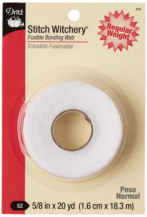 Dritz 222 STITCH WITCHERY FUSIBLE BONDING WEB WHITE REG WGHT 20YD, 5/8-Inch X 20-Yards Regular Weight