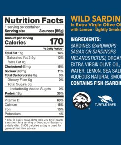 Wild Planet Wild Sardines in Extra Virgin Olive Oil With Lemon, Lightly Smoked, Tinned Fish, 4.4 Ounce (Pack of 12) EVOO with Lemon + Lightly Smoked 12 Count (Pack of 1) 16 81j4WhzusfL