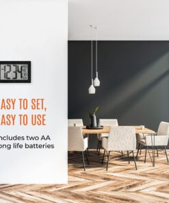 MARATHON Atomic Wall Clock with Stand, Black Frame/Black Stainless Steel Finish - Large, 9-Inch Display - AM/PM or 24-Hour Time Format, 8 Time Zones & Indoor Temperature - Two AA Batteries Included Black Brushed Steel + Square Edges 19 81j6Tg VY0L