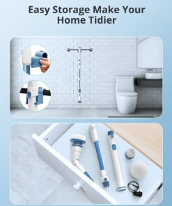 Electric Spin Scrubber, Voweek Cordless Power Scrubber with 4 Replaceable Brush Heads Adjustable Extension Handle, Electric Cleaning Brush for Bathroom, Tub, Tile, Floor, Kitchen - Blue 26 81j7ch0ctjL