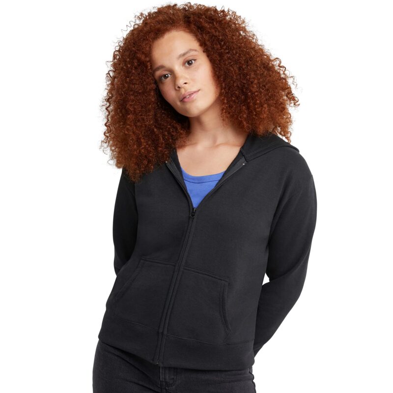 Hanes, Ecosmart Fleece Full Hoodie, Zip-up Hooded Sweatshirt for Women Large Ebony
