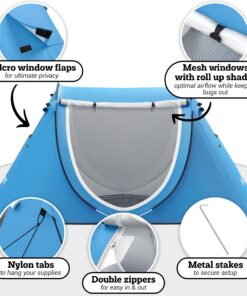 Abco Small Pop Up Tent and Automatic Instant Portable Cabana Beach Small Tent - 2 Person Pop Up Tent - 2 Doors Emergency Tent - Water-Resistant, UV Protection Sun Shelter with Carrying Bag (Sky Blue) 32 81jBAp0G1JL