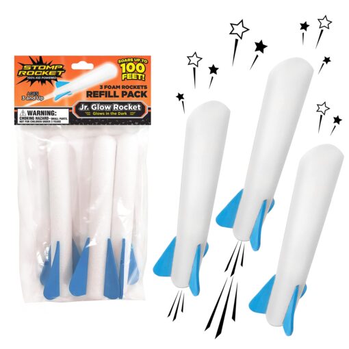 Stomp Rocket Jr Glow Rocket Refills, 3 Rockets - Replacement Glow in The Dark Rockets for Soft Foam Rocket Launcher for Kids - Fun Backyard & Outdoor Kids Toys Gifts for Boys & Girls Refill Jr. Glow 3 Pack