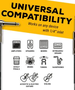 GLS Audio Instrument Cable - Amp Cord for Bass & Electric Guitar - Straight to Right Angle 1/4 Inch Instrument Cable - Black/Grey Braided Tweed, 10ft 10 Ft. Right-Angle 18 81jBIS547L 1