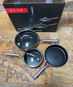 Wodillo Pots and Pans set, Nonstick Kitchen Cookware Sets, 5 PCS Induction Cookware Set, Non Stick Cooking Set w/Frying Pans & Saucepans,Dishwasher Safe, Oven Safe to 420°F 5PCS/Black 54 81jBTZoBeZL