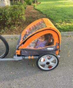 Instep Quick-N-EZ Double Tow Behind Bike Trailer for Toddlers, Kids, Converts to Stroller, Jogger, 2-in-1 Canopy, Universal Bicycle Coupler, Folding Frame, Multiple Colors Orange 40 81jIoE2h8tL