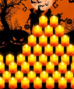 Retisee 100 Pcs Halloween Tea Light Flameless LED Candle Lights Bulk Battery Operated Votive Flickering Led Candles for Halloween Party, Fall Home Decor (Bright Orange,1.4'' x 1.4'' x 1.8'') 1.4'' x 1.4'' x 1.8'' Bright Orange 13 81jIpX19BLL