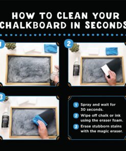 VersaChalk 100% Natural Chalkboard Cleaner Spray and Eraser Kit (250 mL) - Remove Liquid Chalk Marker Ink from Chalk Board Signs, Whiteboard, Dry Erase Marker Board, and Blackboard 1 Count (Pack of 1) 30 81jKBNiMj6L