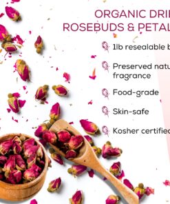Dried Rose Petals and Rose Buds - Red - 1 Pound Edible Flowers - Use in Tea, Baking, Making Rose Water, Crafting, Wedding Confetti - Included Sample Bottle of Rose Absolute Essential Oil - by bMAKER 28 81jNeyPm wL