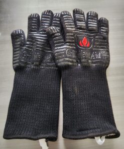 Heat Resistant Silicone BBQ Gloves - Fire Protection up to 1472°F - Insulated Glove Set for Hot Barbecue, Grill, Smoker, Baking, Cooking, and Cutting - Indoor or Outdoor Mitts Fit Men and Women One Size (Longer Cuff) Full Black 21 81jSYJMSrL