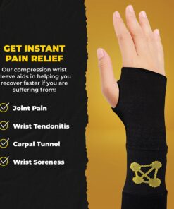 CopperJoint Wrist Brace for Carpal Tunnel Relief - Wrist Compression Sleeve and Tennis Wrist Support - Ideal for Tendonitis, Golf, Yoga, Typing and Gaming - Copper Infused Nylon (Pair, Small) Pair- Small 12 81jUWu9PtL