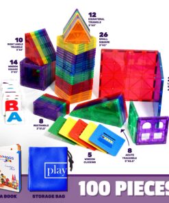 Playmags 100-Piece Magnetic Tiles Building Blocks Set, 3D Magnet Tiles for Kids Boys Girls, Educational STEM Toys for Toddlers… plain 26 81jUgS4bDgL