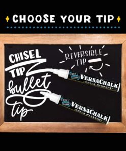 VersaChalk White Chalkboard Chalk Markers - Wet Erase Dustless Chalk Ink Paint Marker for Blackboard, Dry Erase White Board, Chalkboard Sign (BOLD 5mm, 4/SET) BOLD 5mm, 4/SET 12 81jVYjxEmEL