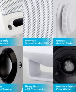 Pyle 3-Way Weatherproof Outdoor Speaker Set - 3.5 Inch 200W Pair of Marine Grade Mount Speakers - in a Heavy Duty ABS Enclosure Grill - Home, Boat, Poolside, Patio, Indoor Outdoor Use -PLMR24 (White) Standard Packaging 24 81jWbiCfEKL