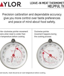 Taylor Leave-in Meat Oven Safe Compact Analog Dial Meat Food Grill BBQ Kitchen Cooking Thermometer, 3 inch dial, Stainless Steel 21 81jXEu rFKL