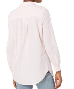Alternative view of Daily Ritual Women's Broken-in Cotton Long-Sleeve Button-Front Tunic Medium Pink, Stripe