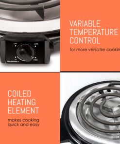 Elite Gourmet ESB-300X Single Countertop Coiled Burner, 1000 Watts Electric Hot Plate, Temperature Controls, Power Indicator Lights, Easy to Clean, Black 18 81jcONQVKL